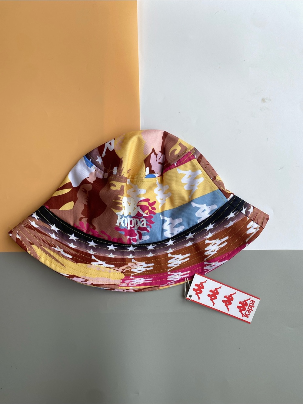 Kappa Multicolor Camo Print Bucket Hat - Pink Yellow Brown Blue